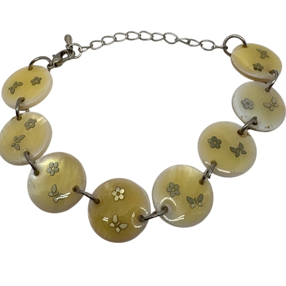 Yellow Flower Butterfly Charm Bracelet Women's Jewelry Adjustable Silver Tone 8"